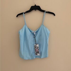 Light Blue Spaghetti Strap Button Front Tank Top